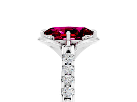 White gold Oval Cut Garnet Ring with Pavé Band and Floral Prong Setting_5