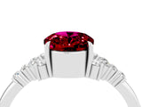 White gold Oval Cut Garnet Ring with Side Stones and Four-Prong Setting_100