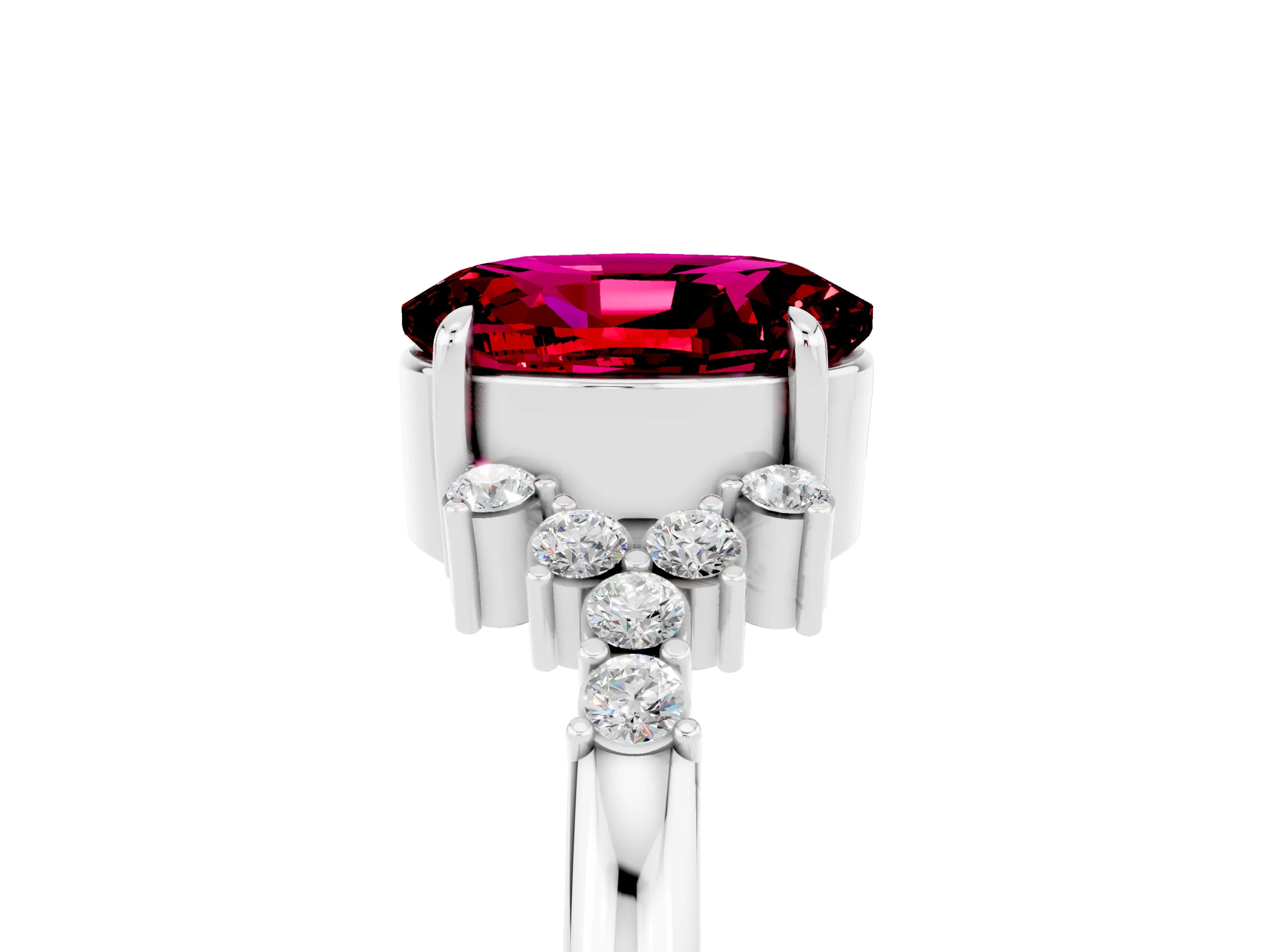 White gold Oval Cut Garnet Ring with Side Stones and Four-Prong Setting_101