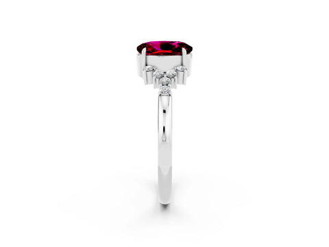 White gold Oval Cut Garnet Ring with Side Stones and Four-Prong Setting_93
