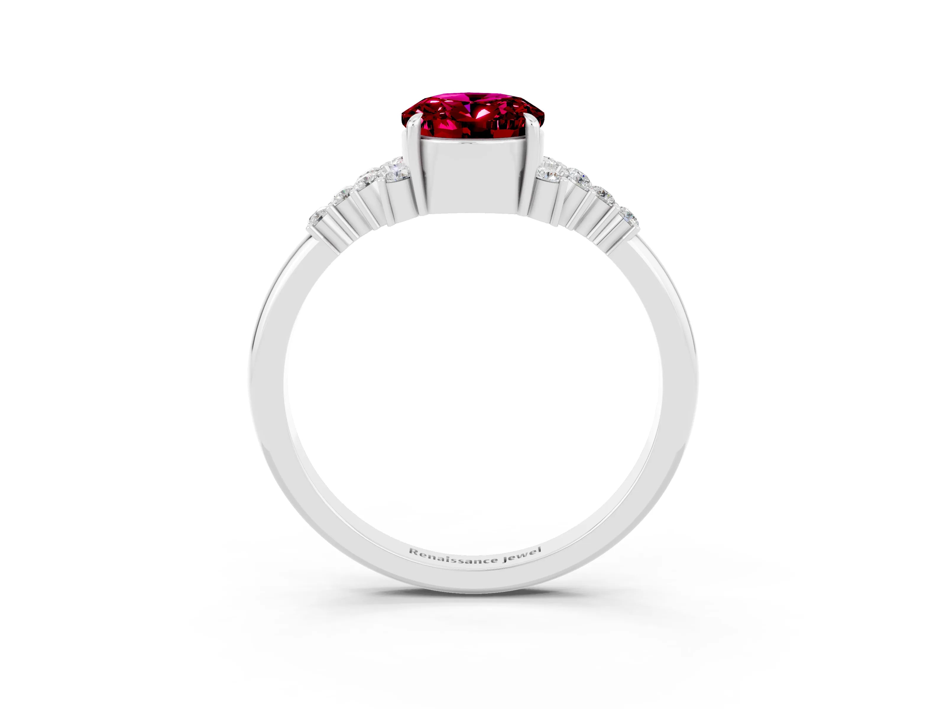White gold Oval Cut Garnet Ring with Side Stones and Four-Prong Setting_94