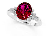White gold Oval Cut Garnet Ring with Side Stones and Four-Prong Setting_97