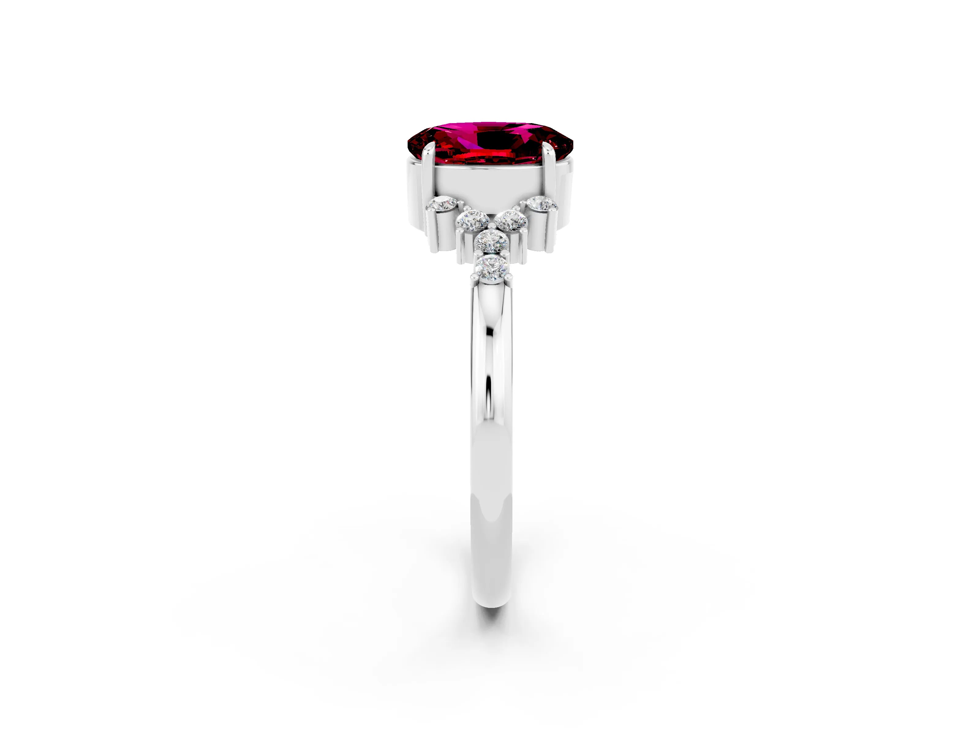 White gold Oval Cut Garnet Ring with Side Stones and Four-Prong Setting_98