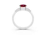 White gold Oval Cut Garnet Ring with Side Stones and Four-Prong Setting_99