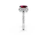 White gold Oval Cut Garnet Scalloped Halo Engagement Ring with Round Shared Prong Band_14
