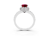 White gold Oval Cut Garnet Scalloped Halo Engagement Ring with Round Shared Prong Band_15