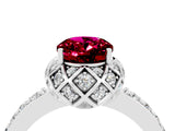 White gold Oval Cut Garnet Scalloped Halo Engagement Ring with Round Shared Prong Band_16