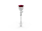 White gold Oval Cut Garnet Scattered Round Accent Ring with Prong Setting_26