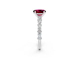 White gold Oval Cut Garnet Side Stone Solitaire Ring with Round  and Four-Prong Setting_50