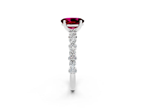 White gold Oval Cut Garnet Side Stone Solitaire Ring with Round  and Four-Prong Setting_50