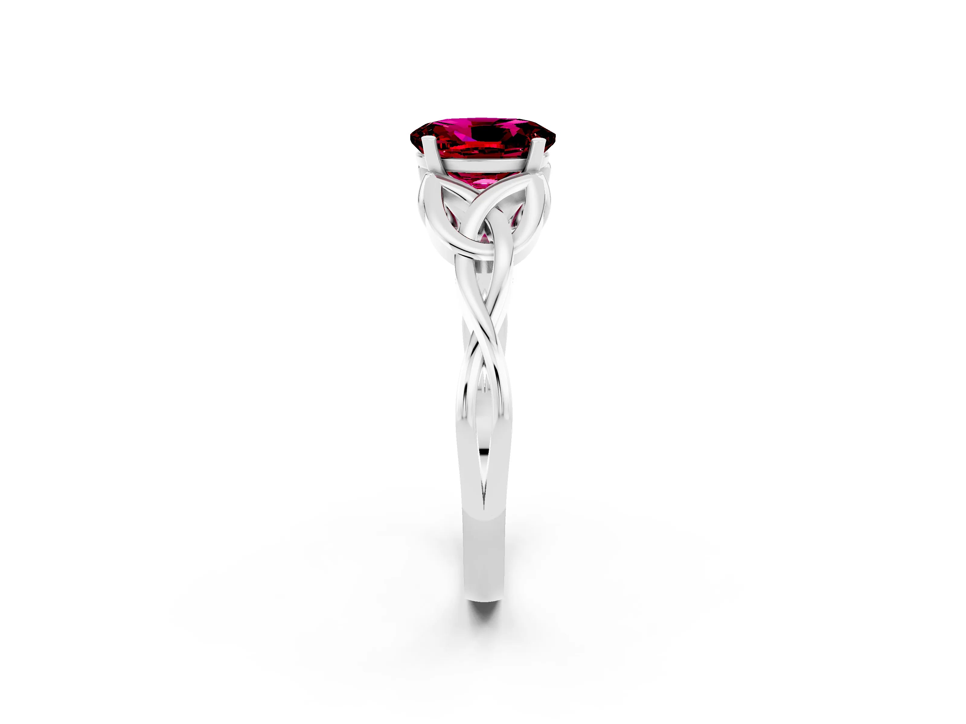White gold Oval Cut Garnet Solitaire Celtic Knot Ring with Four-Prong Setting_14