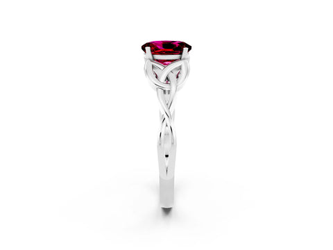 White gold Oval Cut Garnet Solitaire Celtic Knot Ring with Four-Prong Setting_14