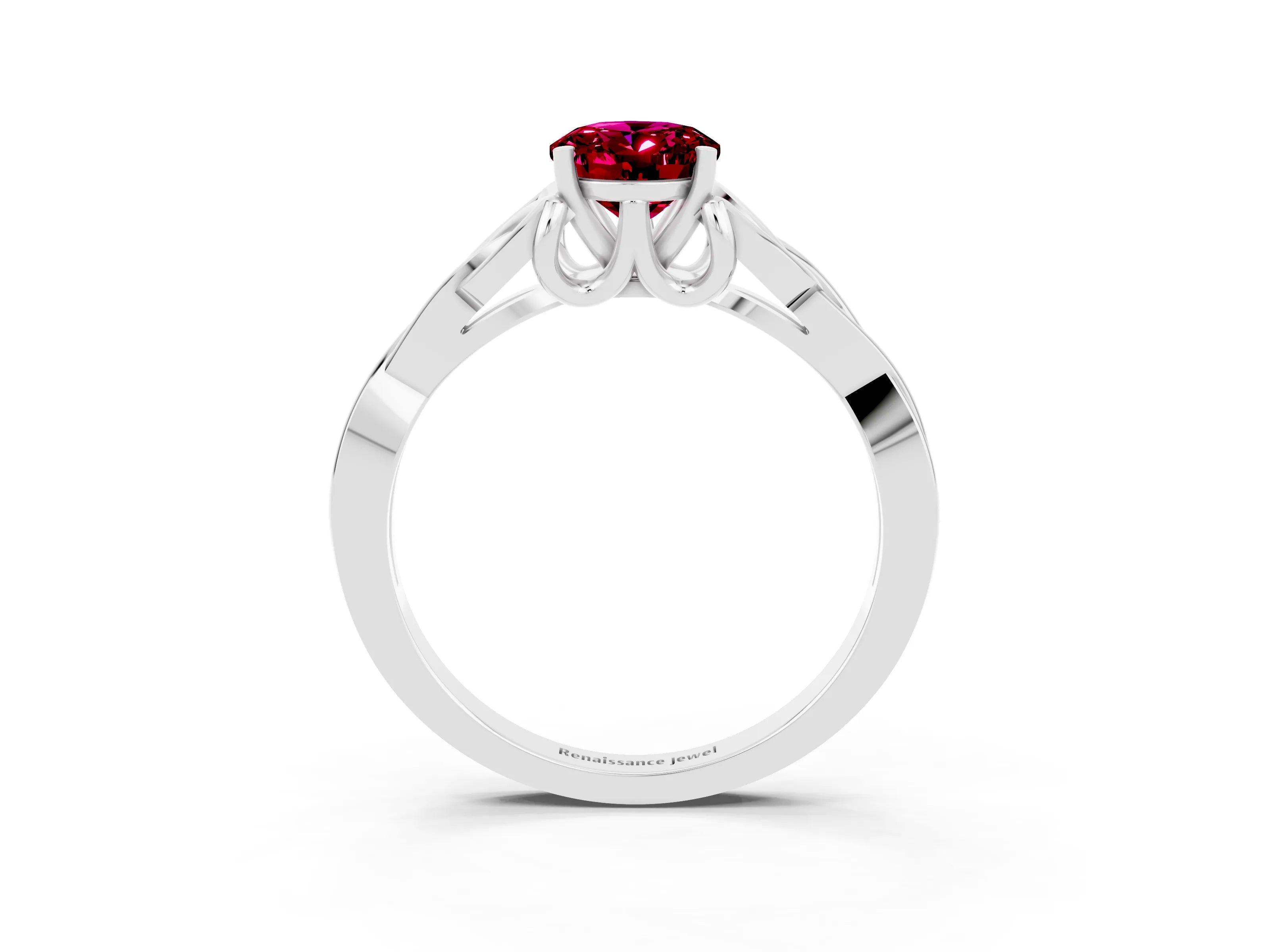 White gold Oval Cut Garnet Solitaire Celtic Knot Ring with Four-Prong Setting_15