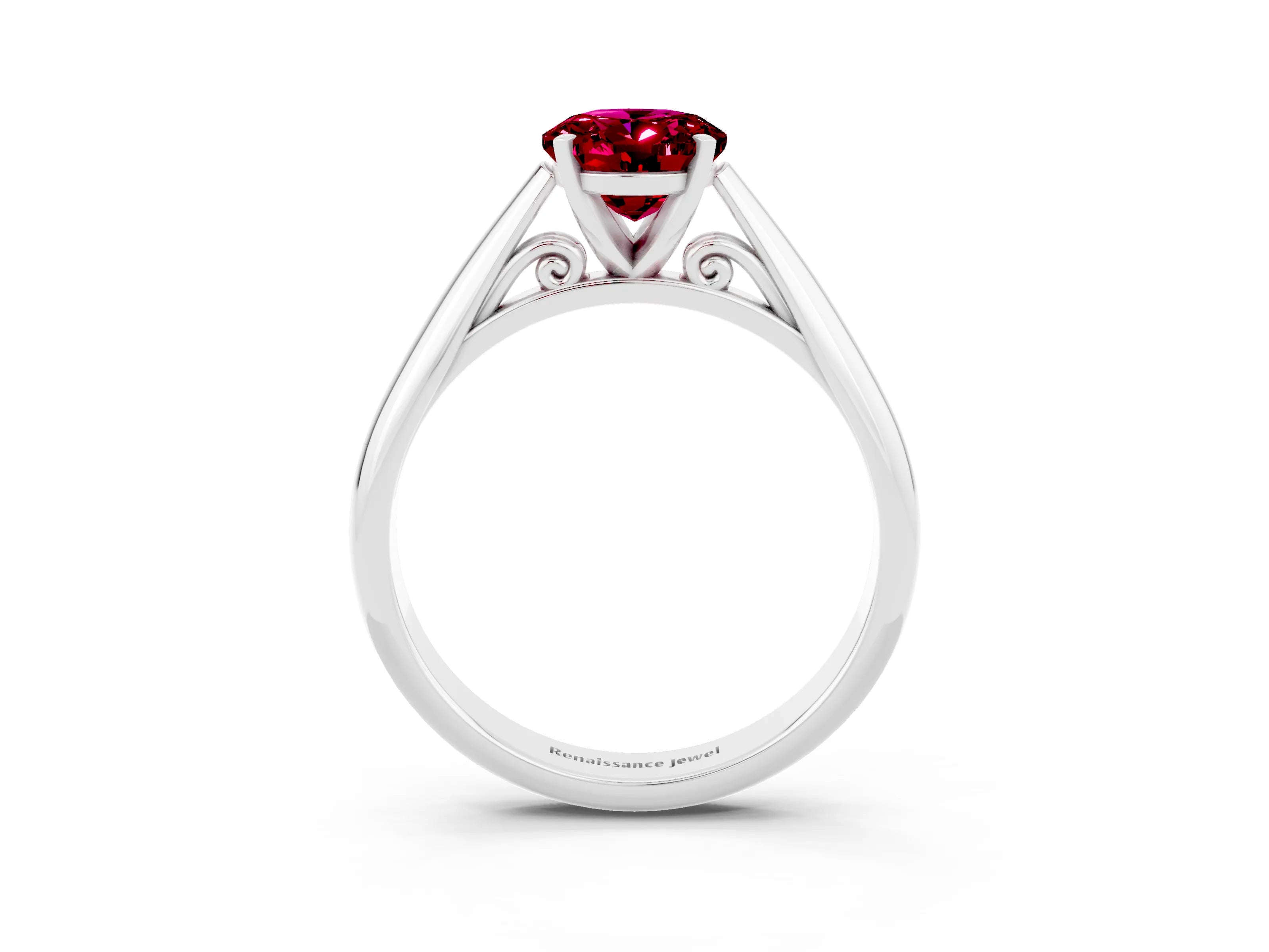 White gold Oval Cut Garnet Solitaire Engagement Ring with Cathedral Setting and Four-Prong Mount_27