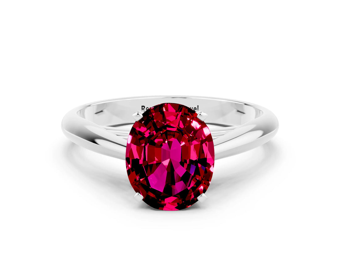 White gold Oval Cut Garnet Solitaire Engagement Ring with Cathedral Setting and Four-Prong Mount_96