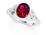 White gold Oval Cut Garnet Solitaire Engagement Ring with Celtic Knot Band and Four-Prong Setting_1