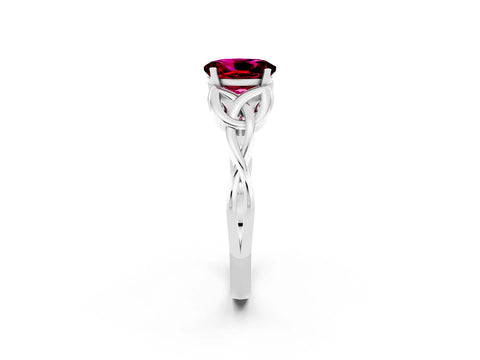 White gold Oval Cut Garnet Solitaire Engagement Ring with Celtic Knot Band and Four-Prong Setting_2