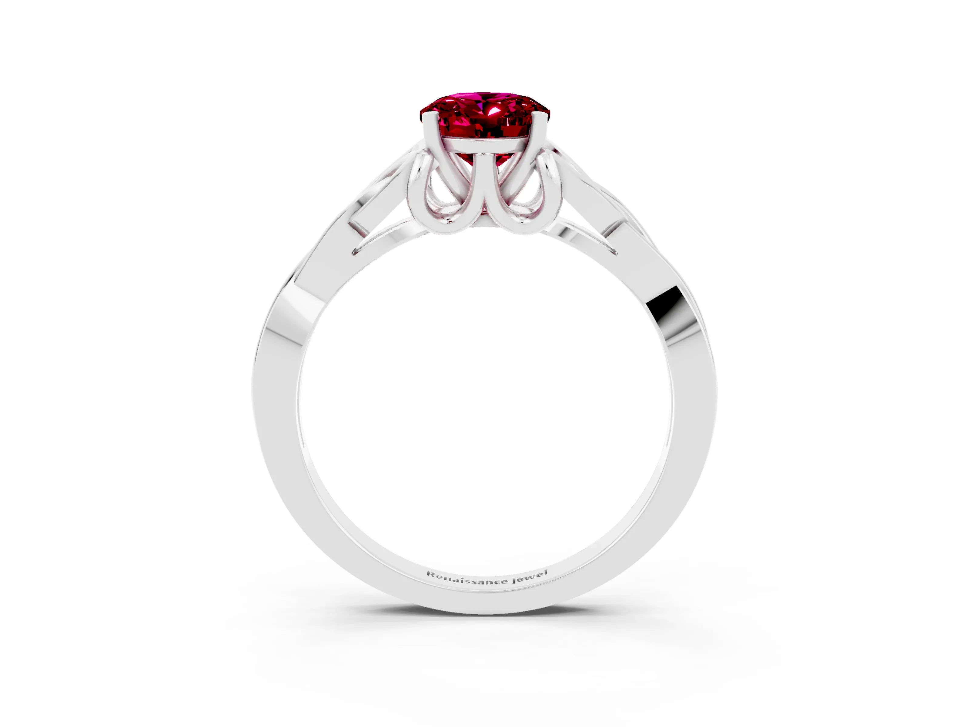White gold Oval Cut Garnet Solitaire Engagement Ring with Celtic Knot Band and Four-Prong Setting_3