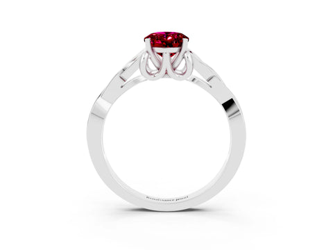 White gold Oval Cut Garnet Solitaire Engagement Ring with Celtic Knot Band and Four-Prong Setting_3