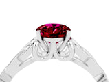 White gold Oval Cut Garnet Solitaire Engagement Ring with Celtic Knot Band and Four-Prong Setting_4