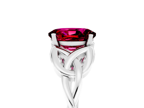 White gold Oval Cut Garnet Solitaire Engagement Ring with Celtic Knot Band and Four-Prong Setting_5