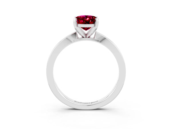 White gold Oval Cut Garnet Solitaire Engagement Ring with Classic Band and Four-Prong Setting