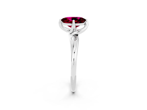 White gold Oval Cut Garnet Solitaire Engagement Ring with Four-Prong Setting and Classic Band