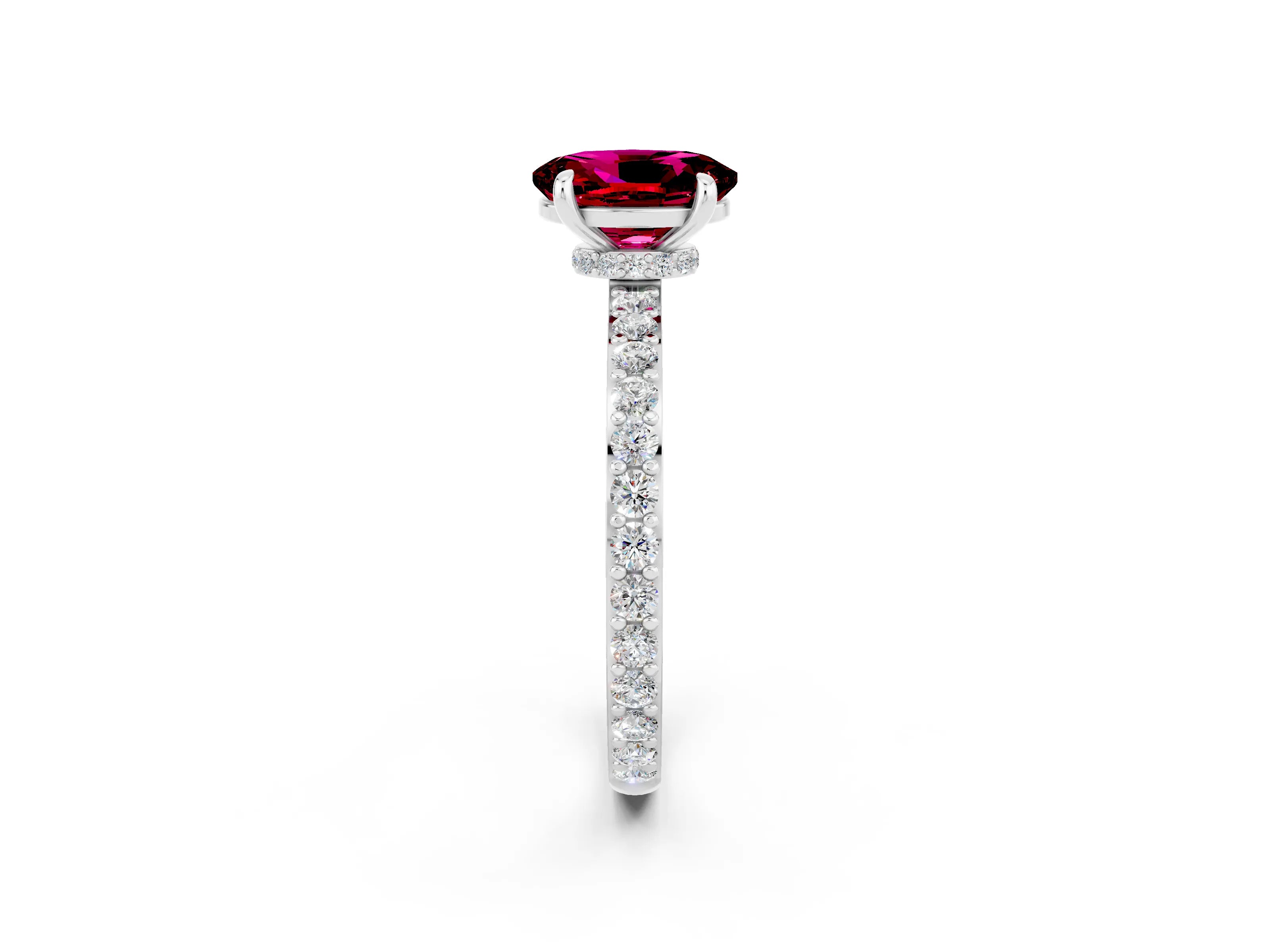 White gold Oval Cut Garnet Solitaire Engagement Ring with Pavé Band and Four-Prong Setting_2