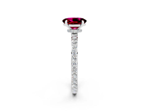 White gold Oval Cut Garnet Solitaire Engagement Ring with Pavé Band and Four-Prong Setting_2