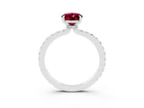 White gold Oval Cut Garnet Solitaire Engagement Ring with Pavé Band and Four-Prong Setting_3