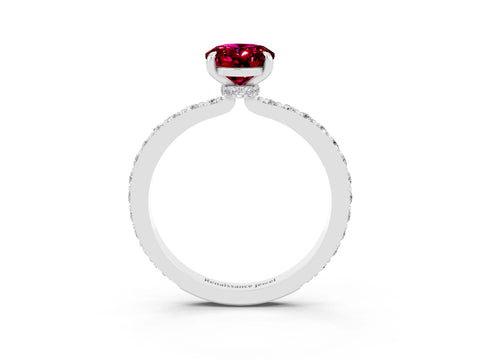 White gold Oval Cut Garnet Solitaire Engagement Ring with Pavé Band and Four-Prong Setting_3