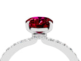 White gold Oval Cut Garnet Solitaire Engagement Ring with Pavé Band and Four-Prong Setting_4