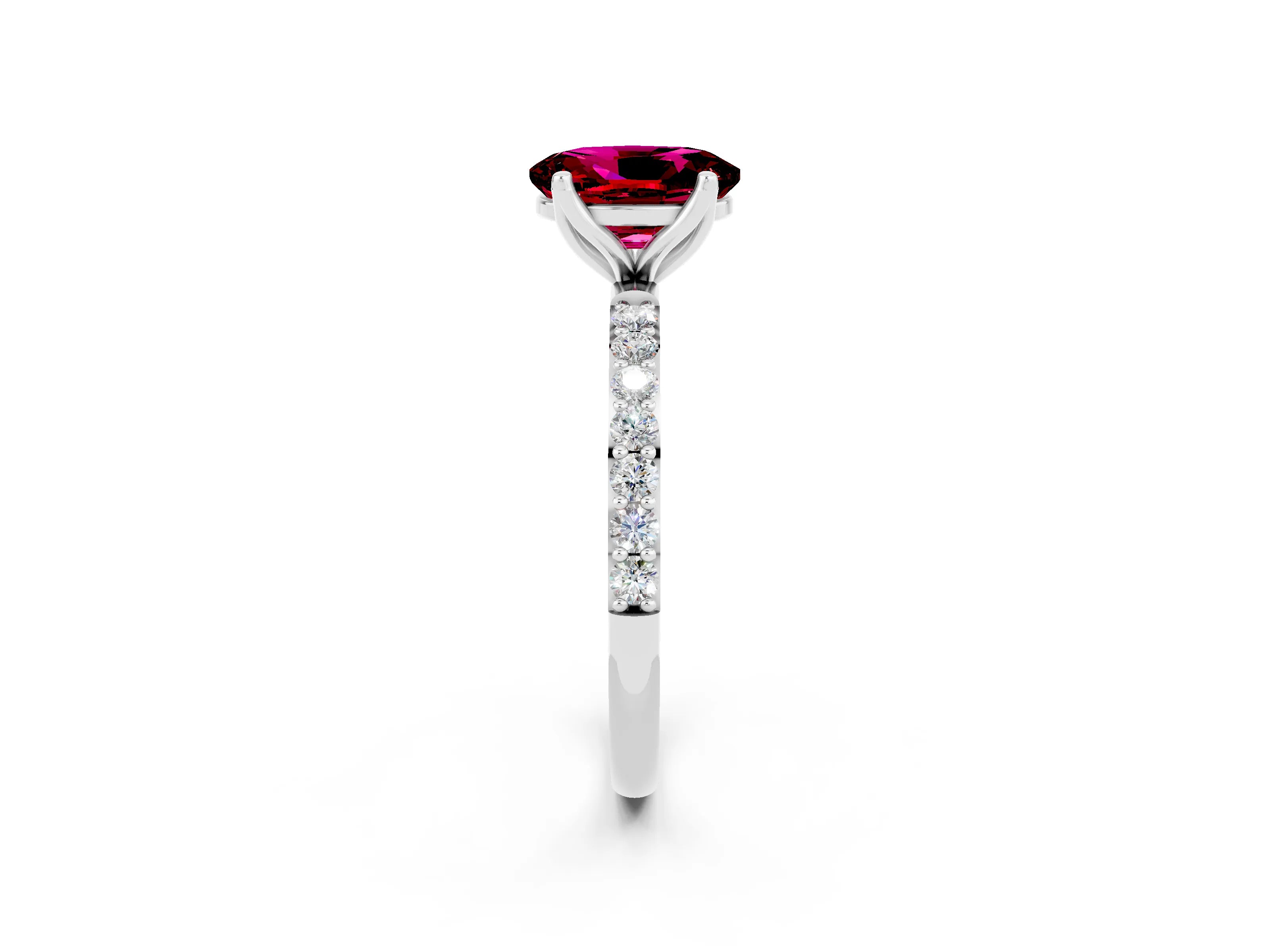 White gold Oval Cut Garnet Solitaire Engagement Ring with Pavé Band and Prong Setting_2
