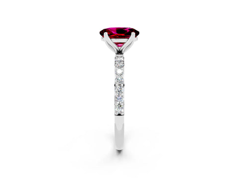 White gold Oval Cut Garnet Solitaire Engagement Ring with Pavé Band and Prong Setting_2