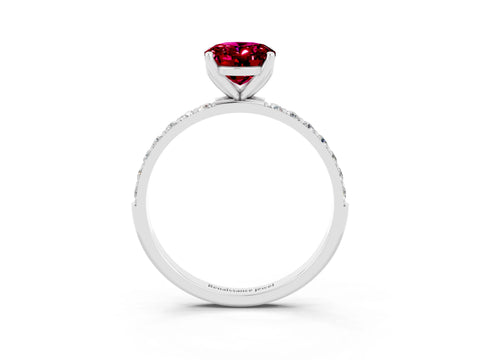 White gold Oval Cut Garnet Solitaire Engagement Ring with Pavé Band and Prong Setting_3