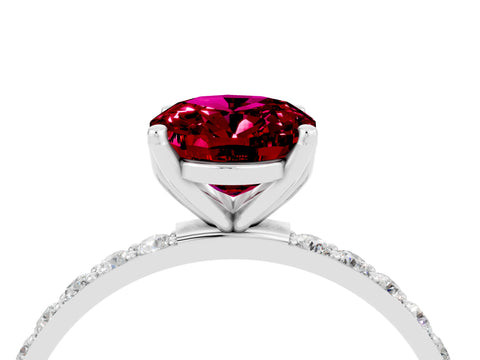 White gold Oval Cut Garnet Solitaire Engagement Ring with Pavé Band and Prong Setting_4
