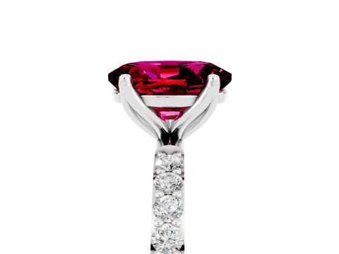 White gold Oval Cut Garnet Solitaire Engagement Ring with Pavé Band and Prong Setting_5
