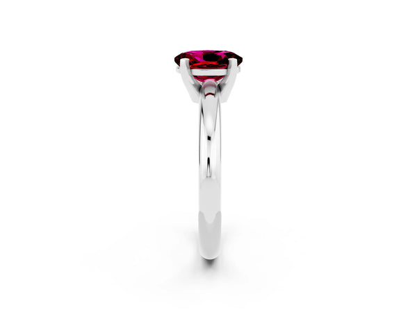 Platinum Oval Cut Garnet Solitaire Engagement Ring with Round Band and Four-Prong Setting