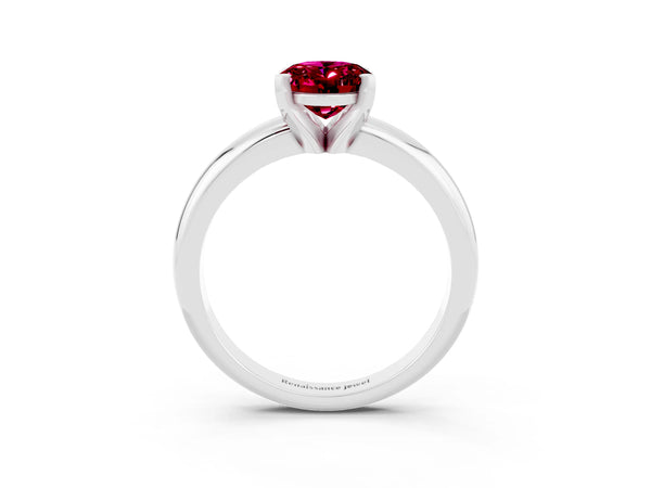Silver Oval Cut Garnet Solitaire Engagement Ring with Round Band and Four-Prong Setting