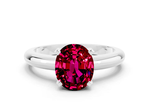 White gold Oval Cut Garnet Solitaire Engagement Ring with Round Band and Four-Prong Setting