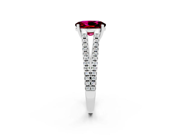 Silver Oval Cut Garnet Solitaire Engagement Ring with Split Shank Pavé Band