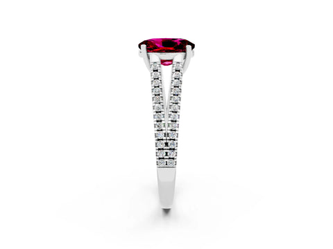 White gold Oval Cut Garnet Solitaire Engagement Ring with Split Shank Pavé Band_2