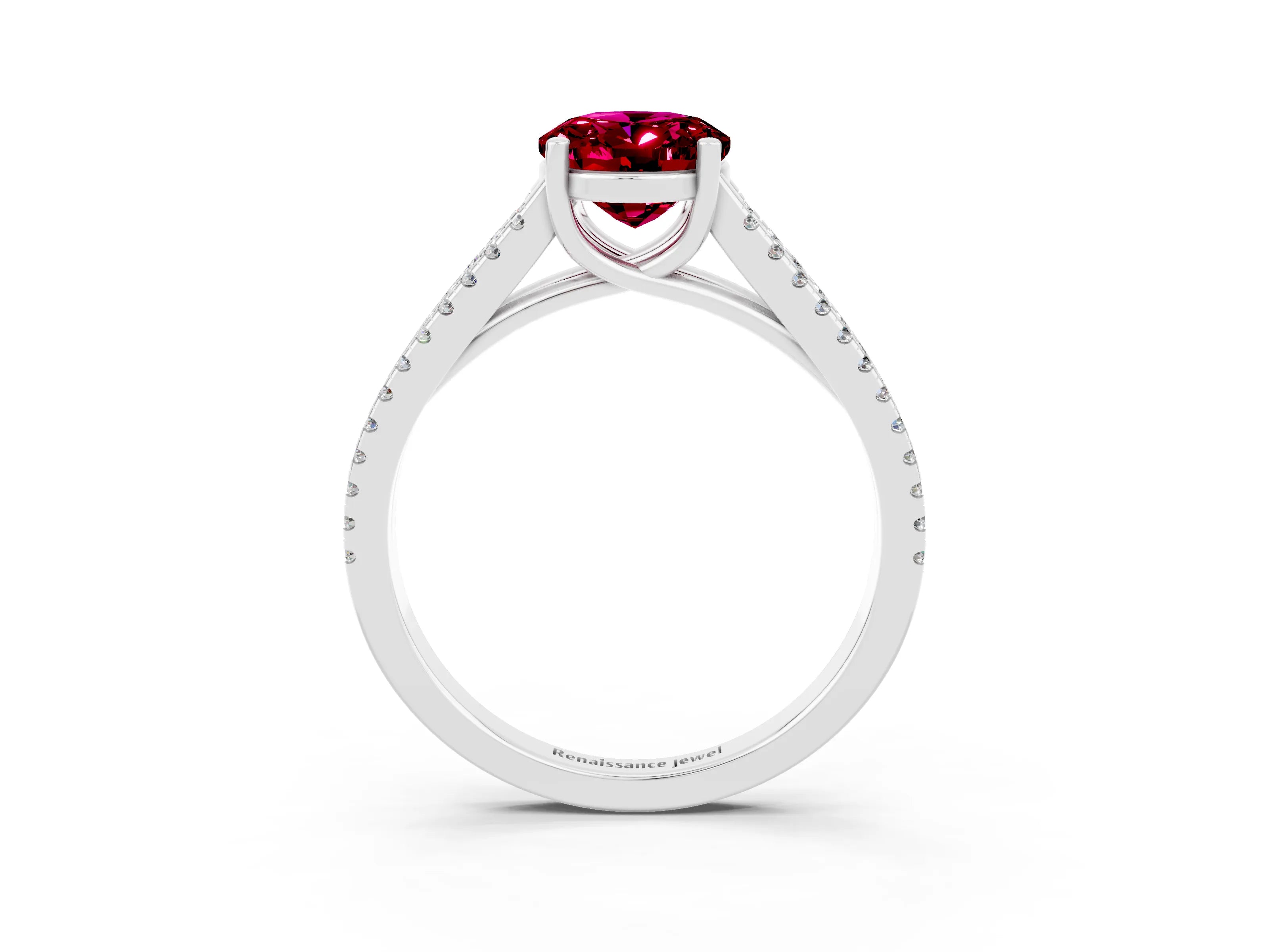 White gold Oval Cut Garnet Solitaire Engagement Ring with Split Shank Pavé Band_3