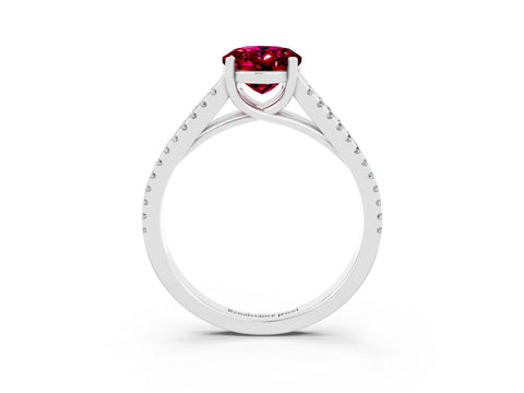 White gold Oval Cut Garnet Solitaire Engagement Ring with Split Shank Pavé Band_3