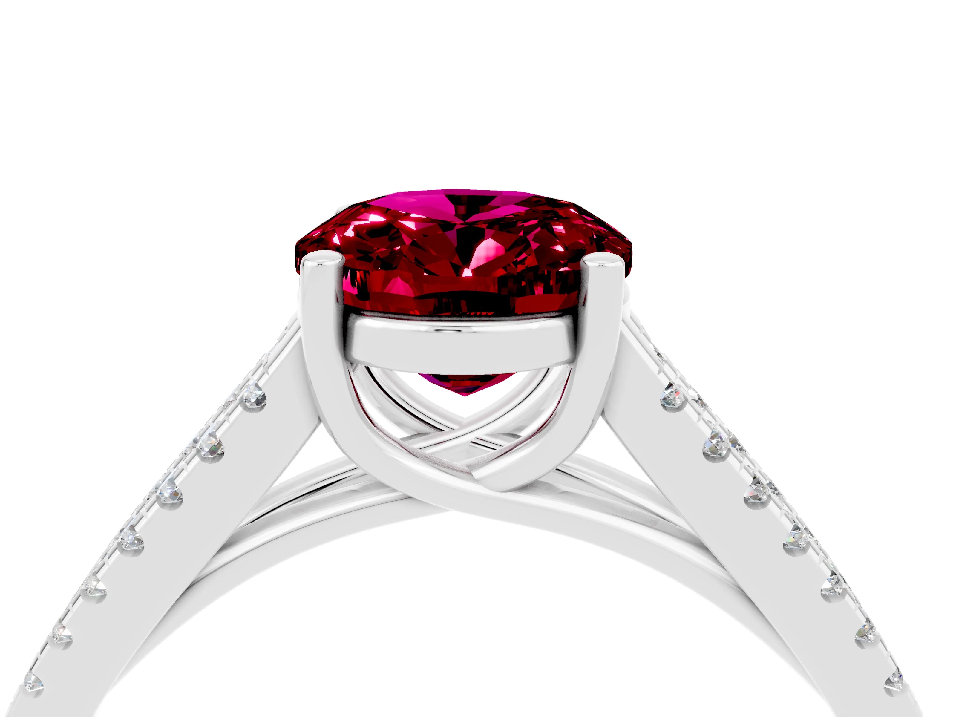 White gold Oval Cut Garnet Solitaire Engagement Ring with Split Shank Pavé Band_4