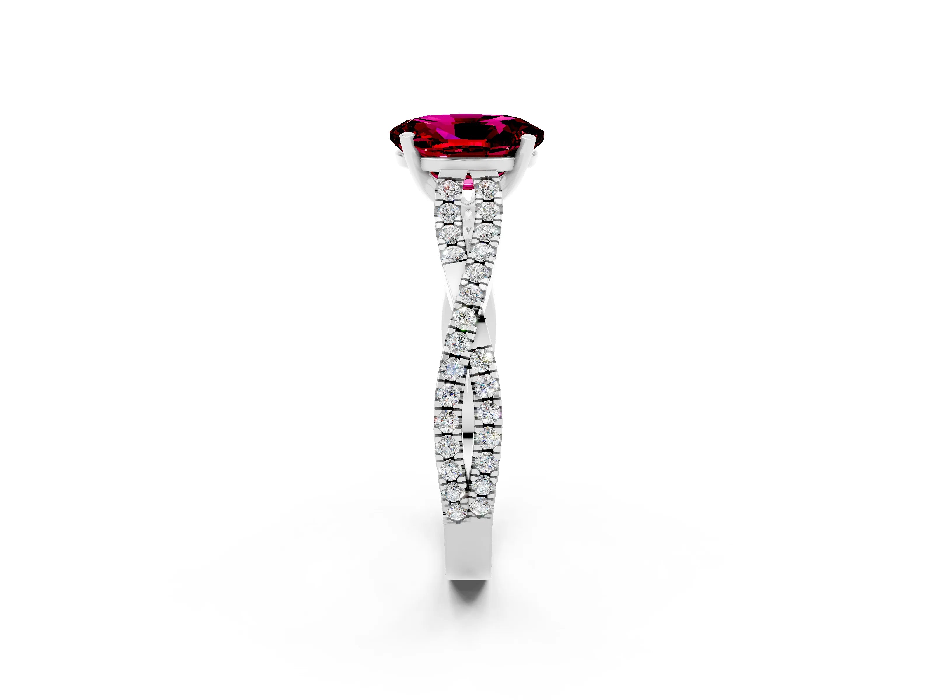 White gold Oval Cut Garnet Solitaire Engagement Ring with Twisted Pavé Band and Four-Prong Setting_2