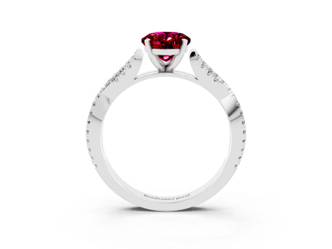 White gold Oval Cut Garnet Solitaire Engagement Ring with Twisted Pavé Band and Four-Prong Setting_3