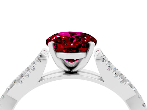 White gold Oval Cut Garnet Solitaire Engagement Ring with Twisted Pavé Band and Four-Prong Setting_4