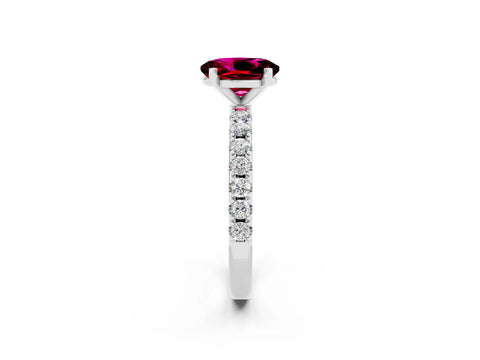 White gold Oval Cut Garnet Solitaire Pavé Band with Four-Prong Setting_2