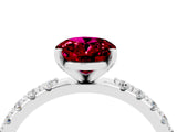 White gold Oval Cut Garnet Solitaire Pavé Band with Four-Prong Setting_4